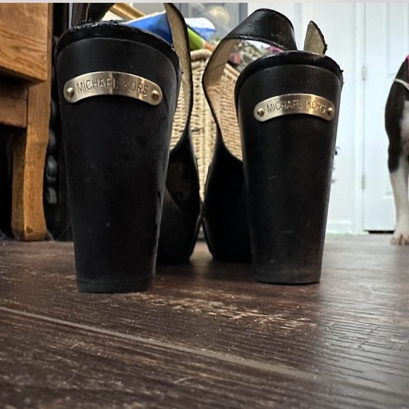 Michael Kors Black Leather Women's Platform Slingback Heels - Picture 6 of 7